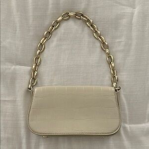 Zara Cream and Gold Shoulder Bag with Chunky Chain Strap - Bridal / Engagement